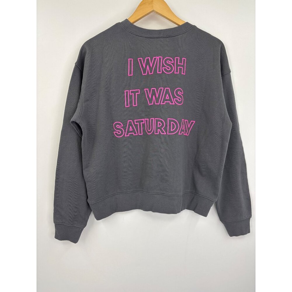 Wildfox I Wish It Was Saturday Crewneck Gray Pink Sweatshirt Small NEW - Picture 6 of 6